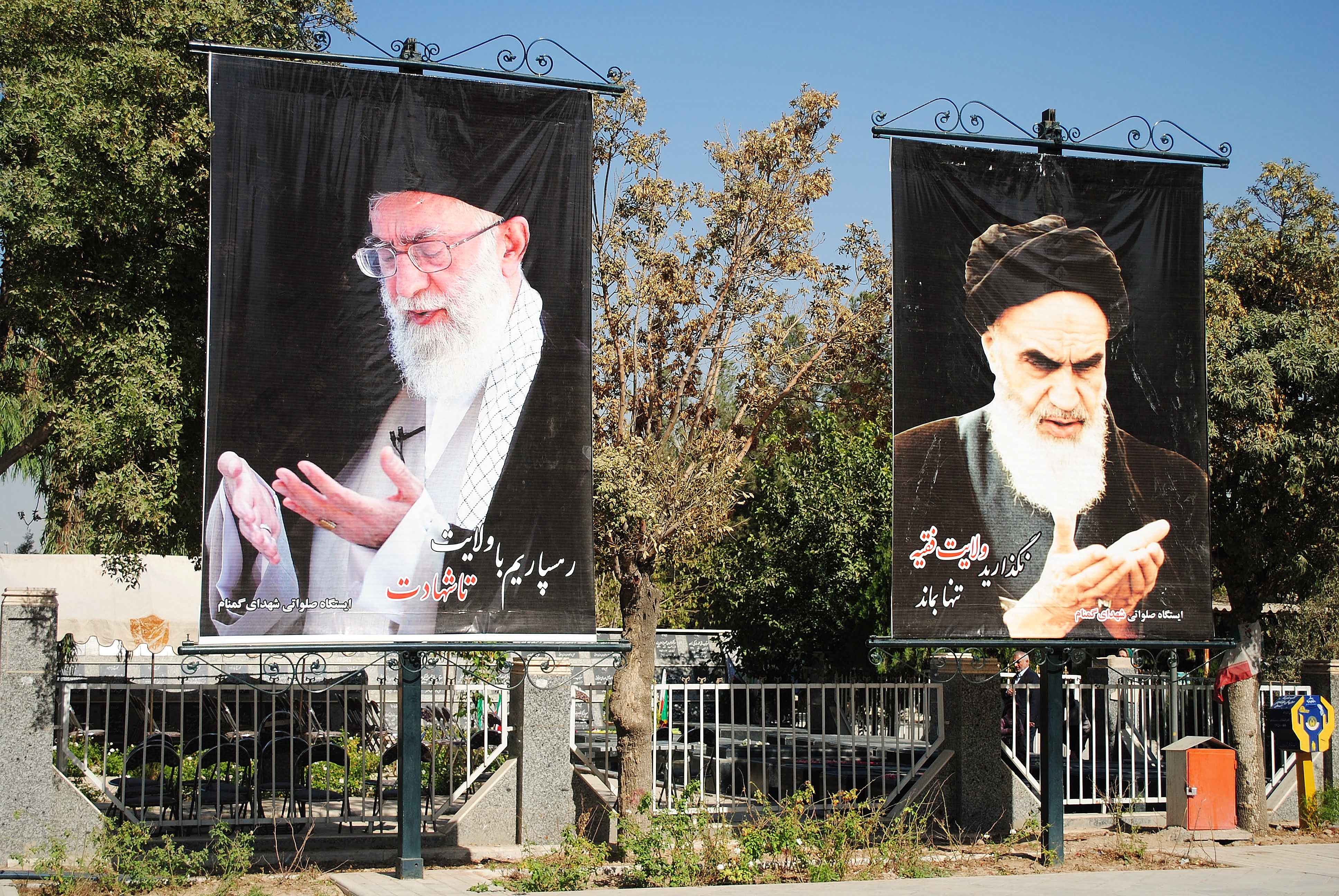 Iranian spiritual leader Ali Khamenei and the former leader Ayatollah Khomeini.
