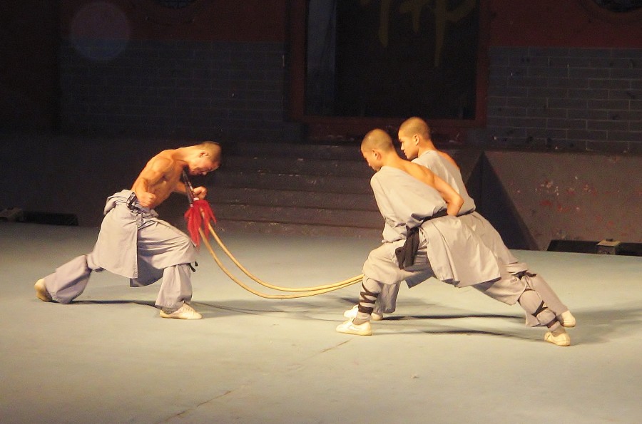 Demonstration of monks' skills. Shaolin Monastery. China.