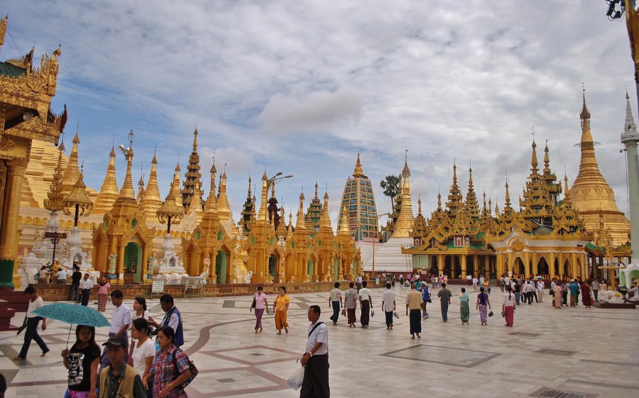 On the grounds of the Shwedagon Paya temple complex. Yangon. Burma (Myanmar).